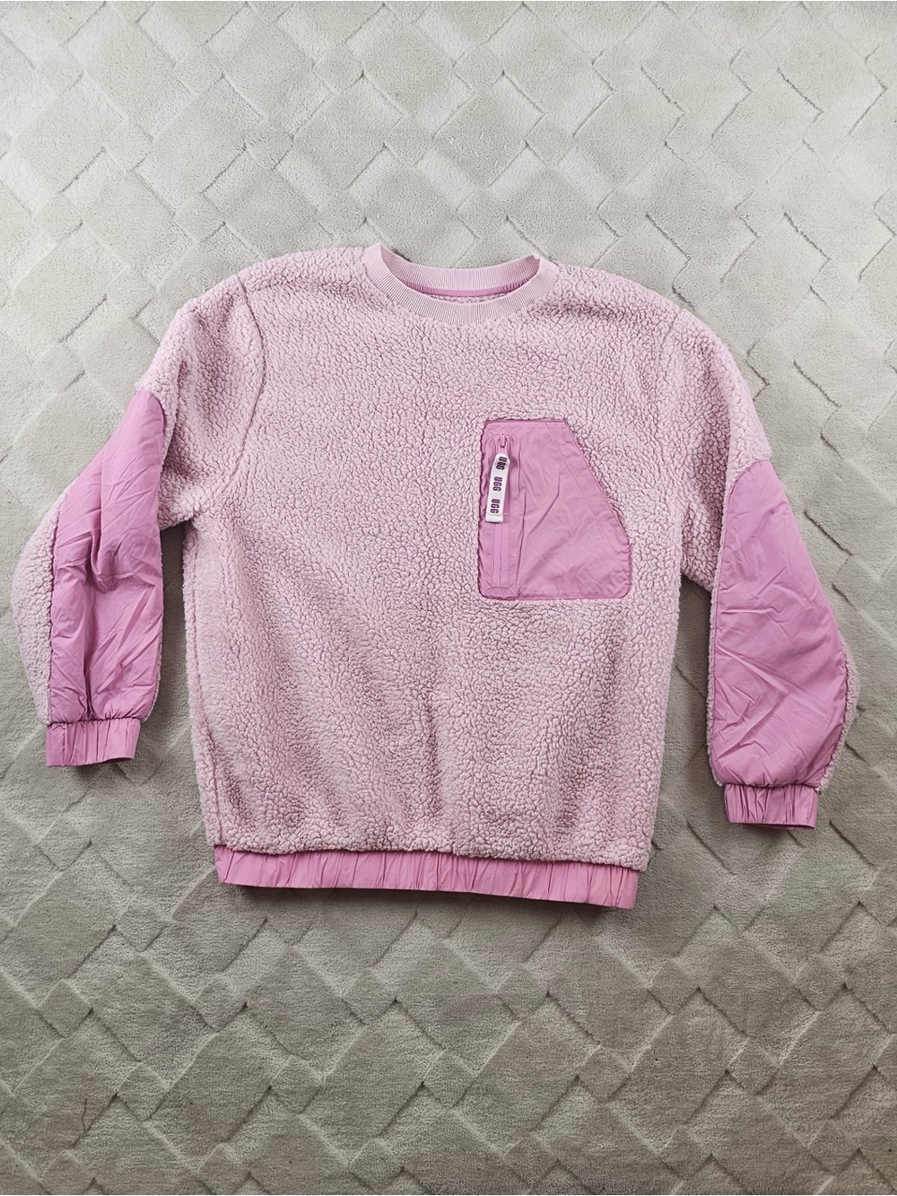 UGG Pink Sherpa Pullover Sweater Womens Extra Small Pink with Pocket